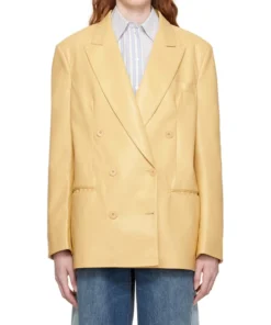 Arya Double Breasted Yellow Leather Blazer