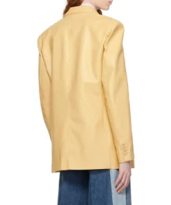 Arya Double Breasted Yellow Leather Blazer