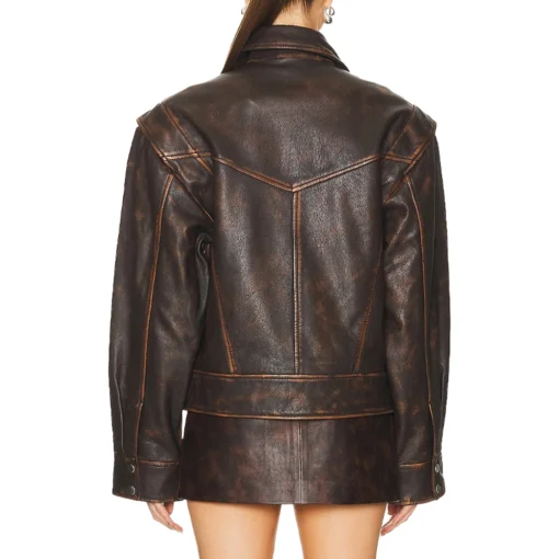 Distressed Brown Leather Jacket Women