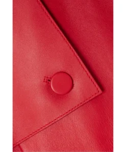 Red Leather Long Trench Coat For Women