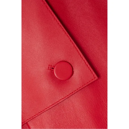 Red Leather Long Trench Coat For Women