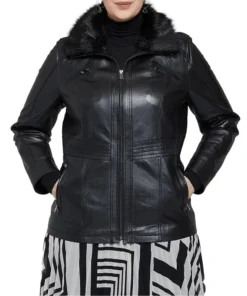 Bella Fur Collar Black Leather Jacket