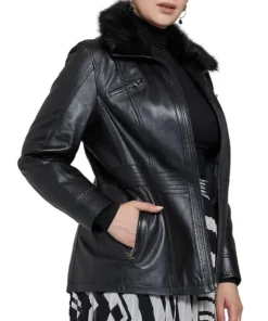 Bella Fur Collar Black Leather Jacket