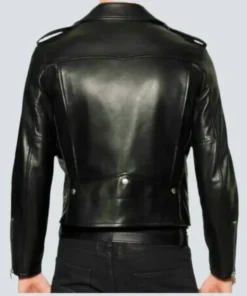 Men Bold Black Biker Leather Jacket