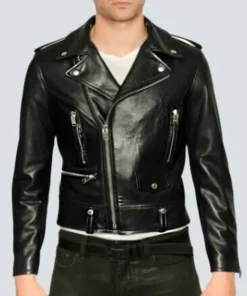 Men Bold Black Biker Leather Jacket