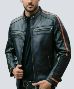 Men Cafe Racer Slim Fit Real Leather Jacket