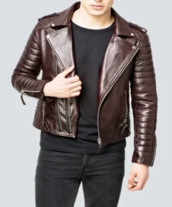 Men Quilted Brown Biker Jacket