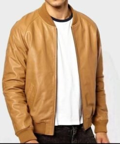Mens Casual Tan Brown Bomber Jacket
