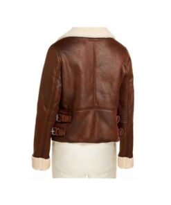 Womens Brown Leather Motorcycle Shearling Jacket