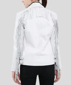 White Leather Fringe Jacket Biker