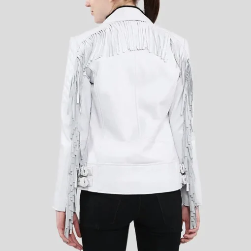 White Leather Fringe Jacket Biker