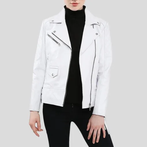 White Leather Fringe Jacket Biker