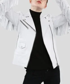 White Leather Fringe Jacket Biker