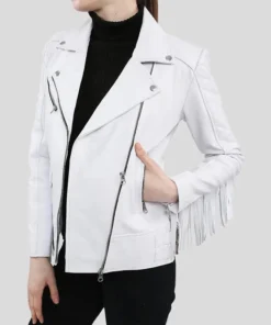 White Leather Fringe Jacket Biker