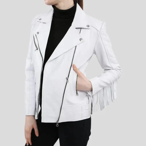 White Leather Fringe Jacket Biker