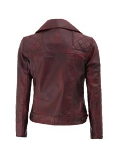 Women’s Red Distressed Leather Motorcycle Jacket