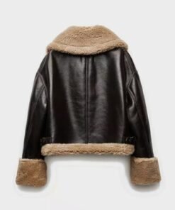 Womens Black SF Bomber Aviator Shearling Jacket