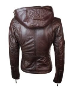 Womens Slim Fit Leather Jacket with Hood