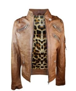 Womens Slim Fit Vintage Punk Leather Biker Jacket