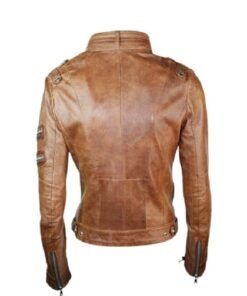 Womens Slim Fit Vintage Punk Leather Biker Jacket