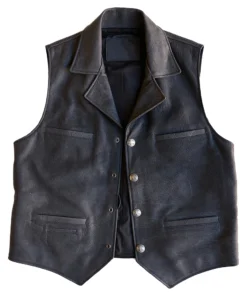 Men’s Notch Collar Charcoal Vest In Leather