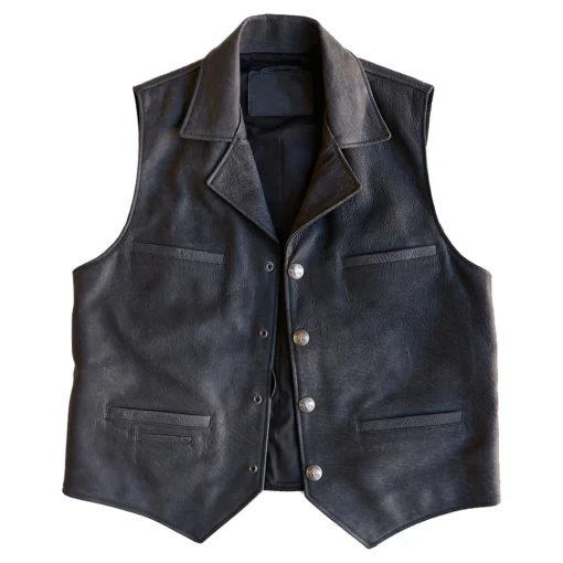 Men’s Notch Collar Charcoal Vest In Leather