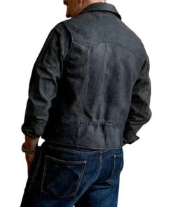 Men’s Notch Collar Charcoal Vest In Leather