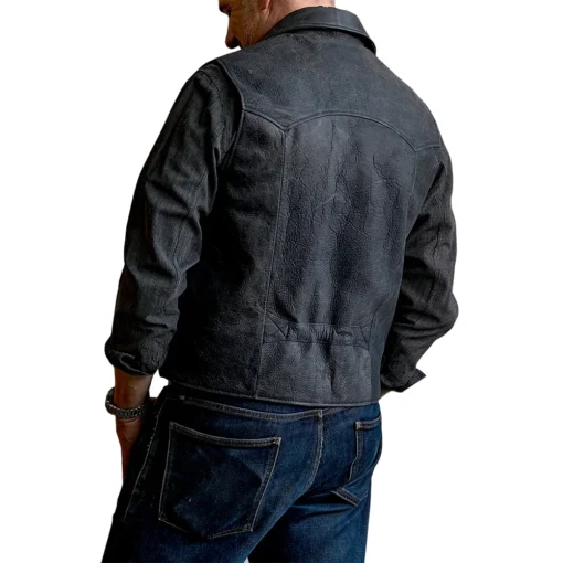Men’s Notch Collar Charcoal Vest In Leather
