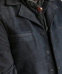 Men’s Notch Collar Charcoal Vest In Leather