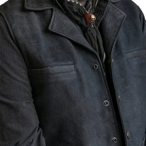 Men’s Notch Collar Charcoal Vest In Leather