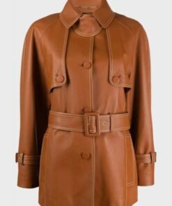 Women’s Brown Belted Leather Coat