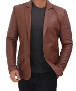 Albion Men’s Two Buttoned Brown Leather Blazer