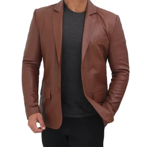 Albion Men’s Two Buttoned Brown Leather Blazer