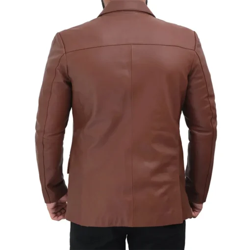 Albion Men’s Two Buttoned Brown Leather Blazer