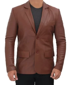Albion Men’s Two Buttoned Brown Leather Blazer