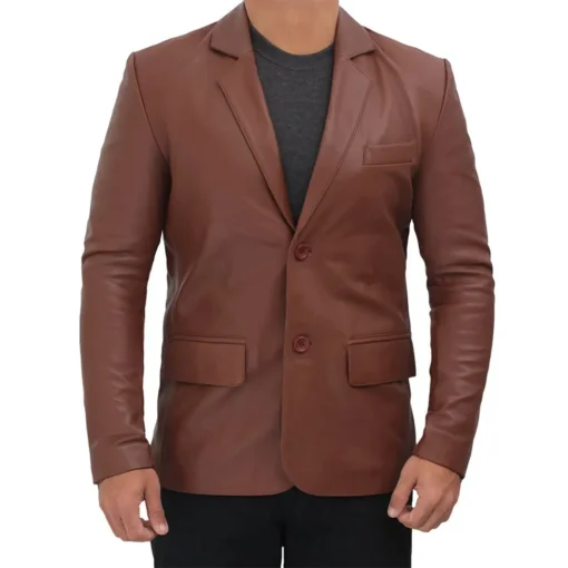 Albion Men’s Two Buttoned Brown Leather Blazer