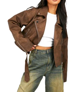 Brown Biker Leather Jacket for Women