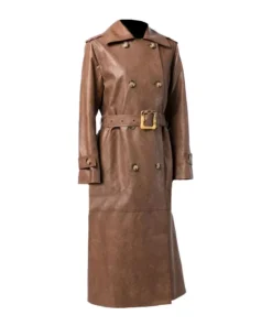 Womens Brown Double Breasted Military Trench Coat
