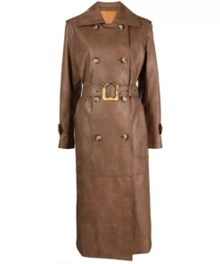 Womens Brown Double Breasted Military Trench Coat