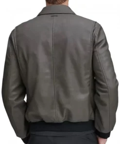 Men Classic Real Gray Bomber Leather Jacket