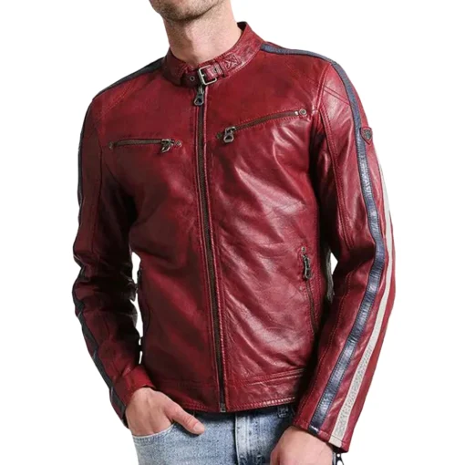 Red Leather Biker Jacket for Men