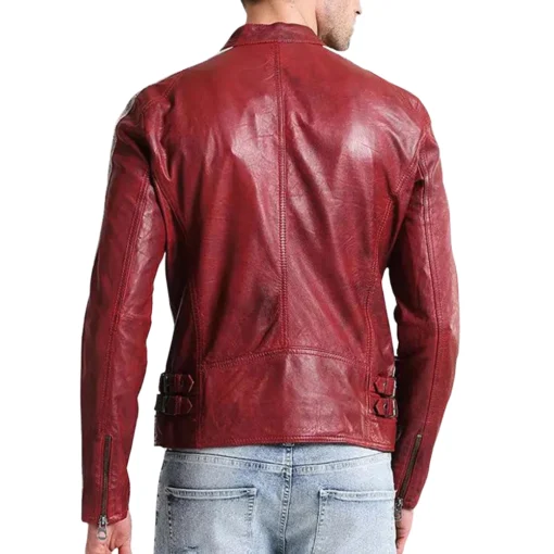 Red Leather Biker Jacket for Men