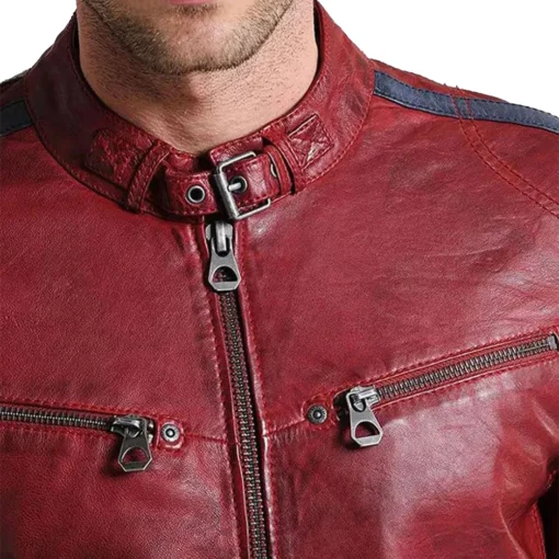 Red Leather Biker Jacket for Men