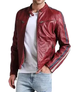 Red Leather Biker Jacket for Men