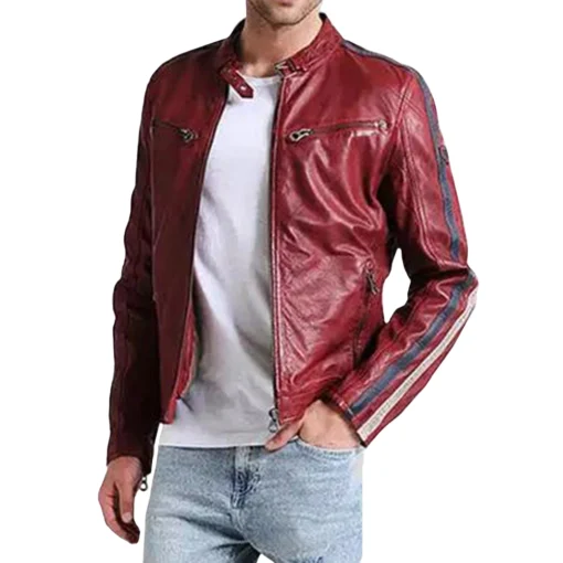 Red Leather Biker Jacket for Men