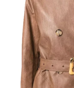 Womens Brown Double Breasted Military Trench Coat