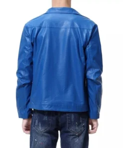 Blue leather biker jacket Men