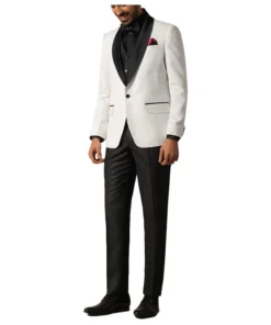 Elegant Men’s 3 Piece White and Black Tuxedo
