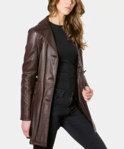 Vintage Women’s Belted Brown Leather Long Coat