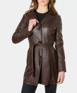 Vintage Women’s Belted Brown Leather Long Coat